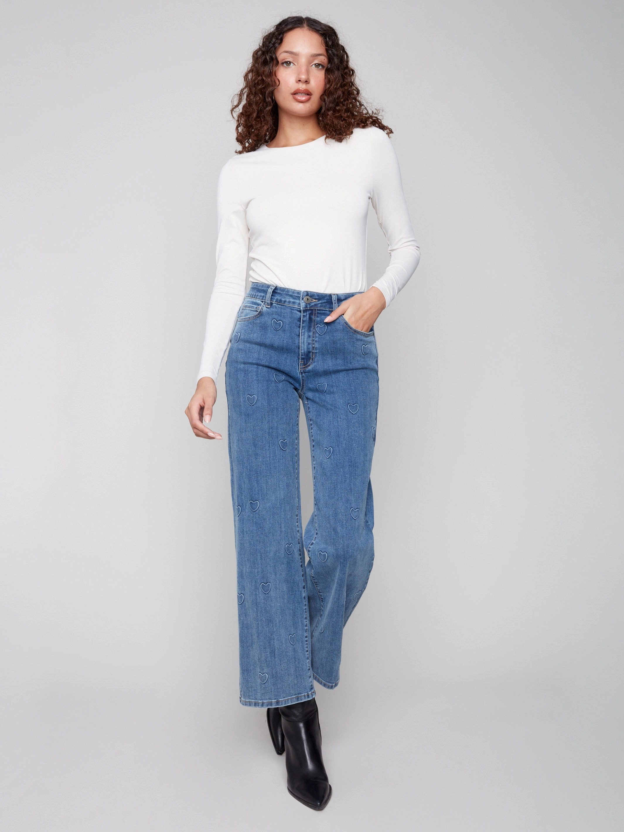 Advanced Stretch Recovery Built For Life Wide Leg Jeans With All-Over Hearts - Denim Hearts