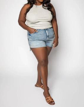 Impact Absorbing Padding Animal Print Good Curve Jeans Short - Plus In Blue