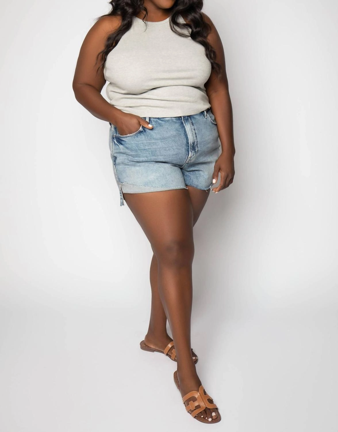 Impact Absorbing Padding Animal Print Good Curve Jeans Short - Plus In Blue