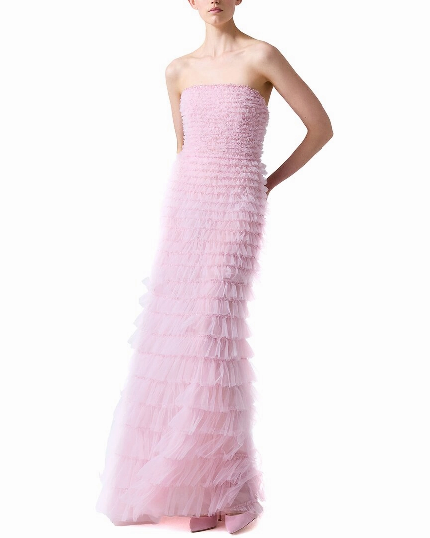 Daily Casual Sun Protection Carolina Herrera Embellished Strapless Tiered Ruffle Gown