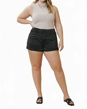 High-End Quality High Rise Denim Shorts - Plus In Black