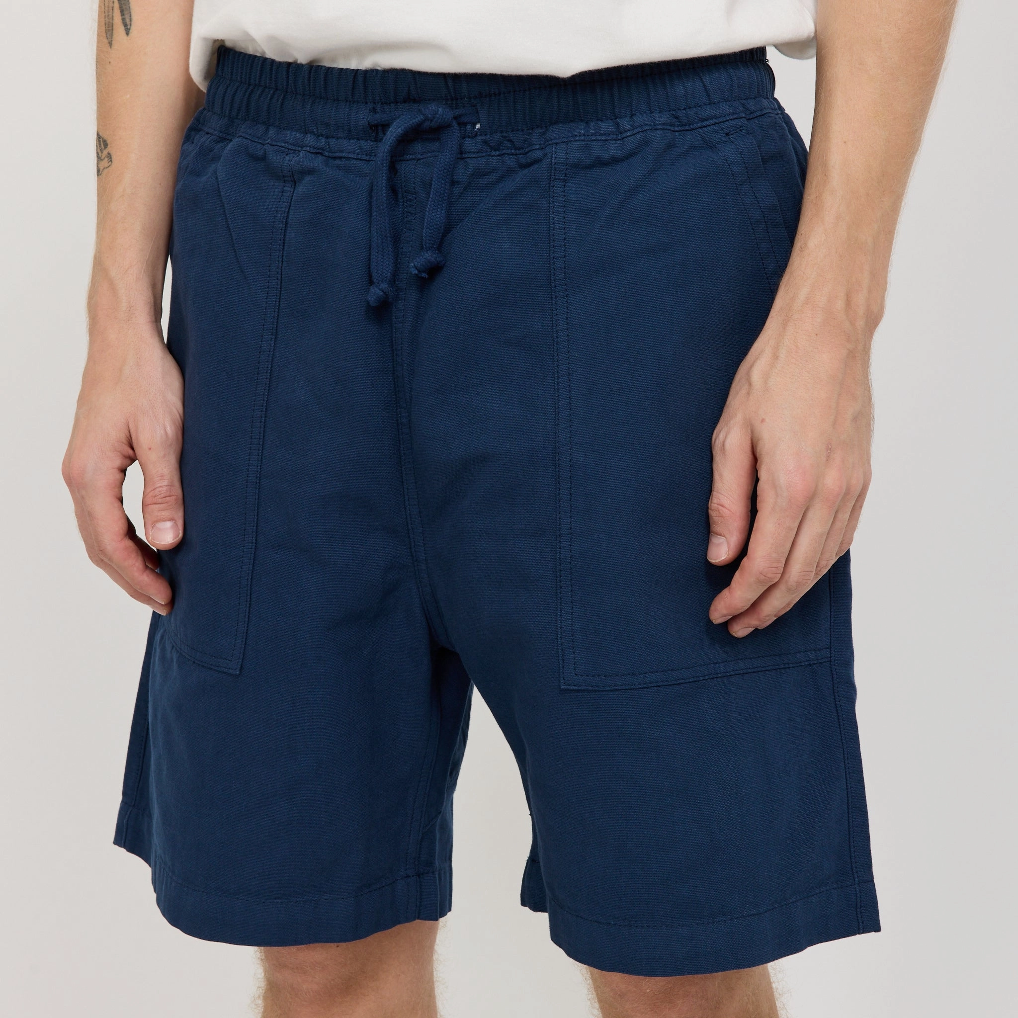 tall sizing Rubberized Grip Waistband Canvas Chef Shorts Navy