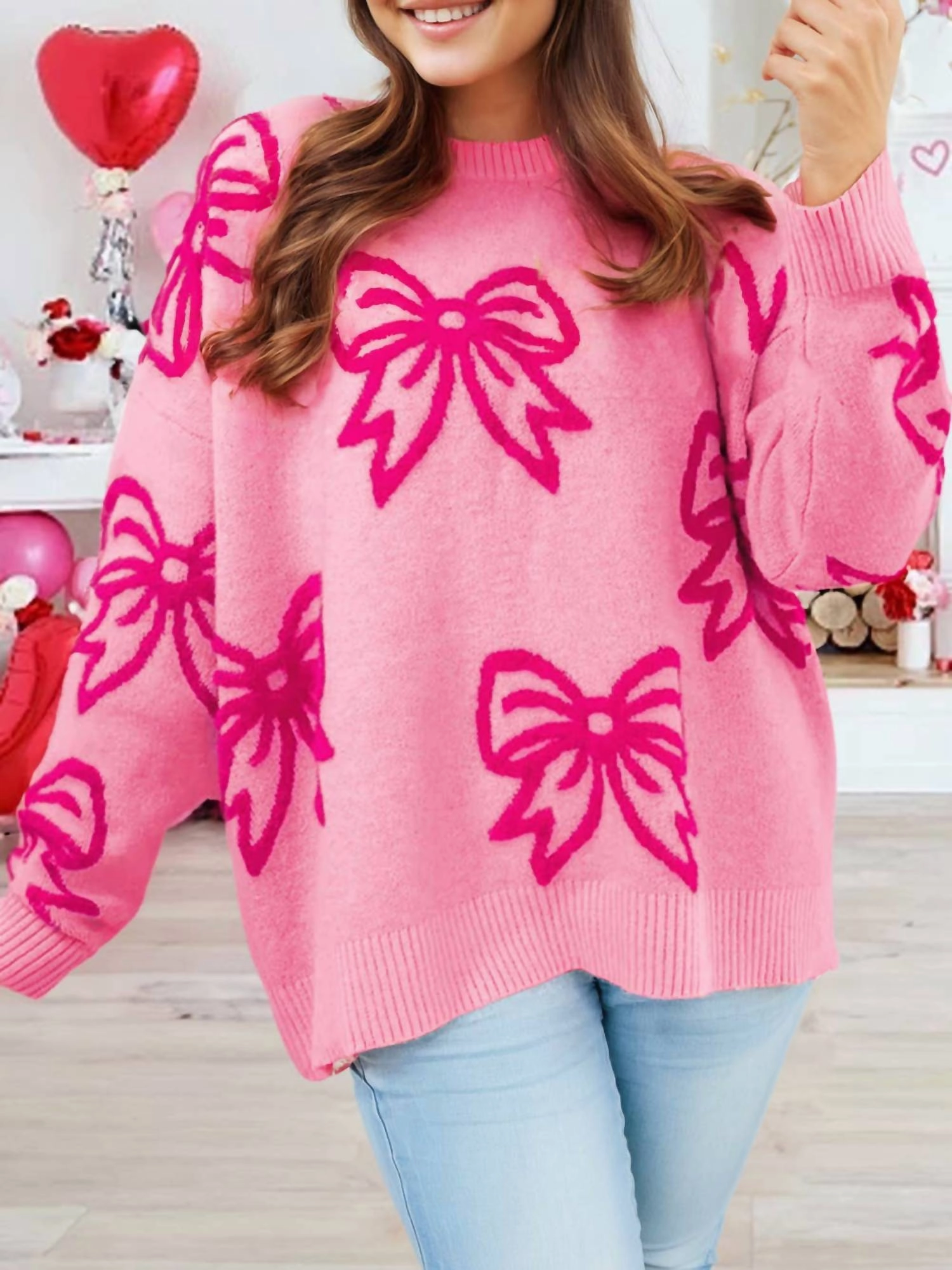 Abrasion Resistant Seams Heathered Effect Sealed With A Bow Sweater In Pink