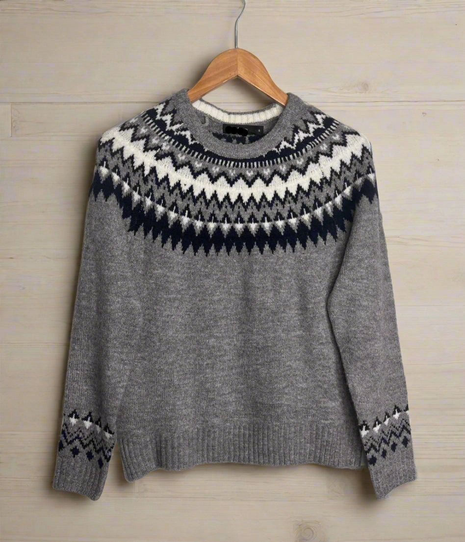Sleek Wear Fit Light Grey Fairisle Design Jumper