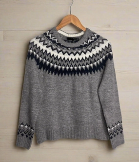 Sleek Wear Fit Light Grey Fairisle Design Jumper