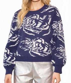 Functional Knit Embellished Button Sweater In Navy