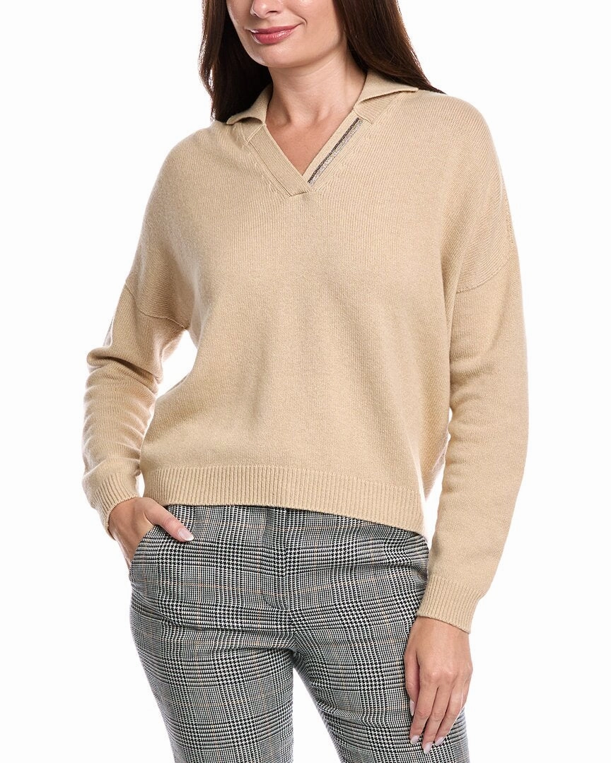 Peserico Wool, Silk, & Cashmere-Blend Polo Sweater Layered Chic