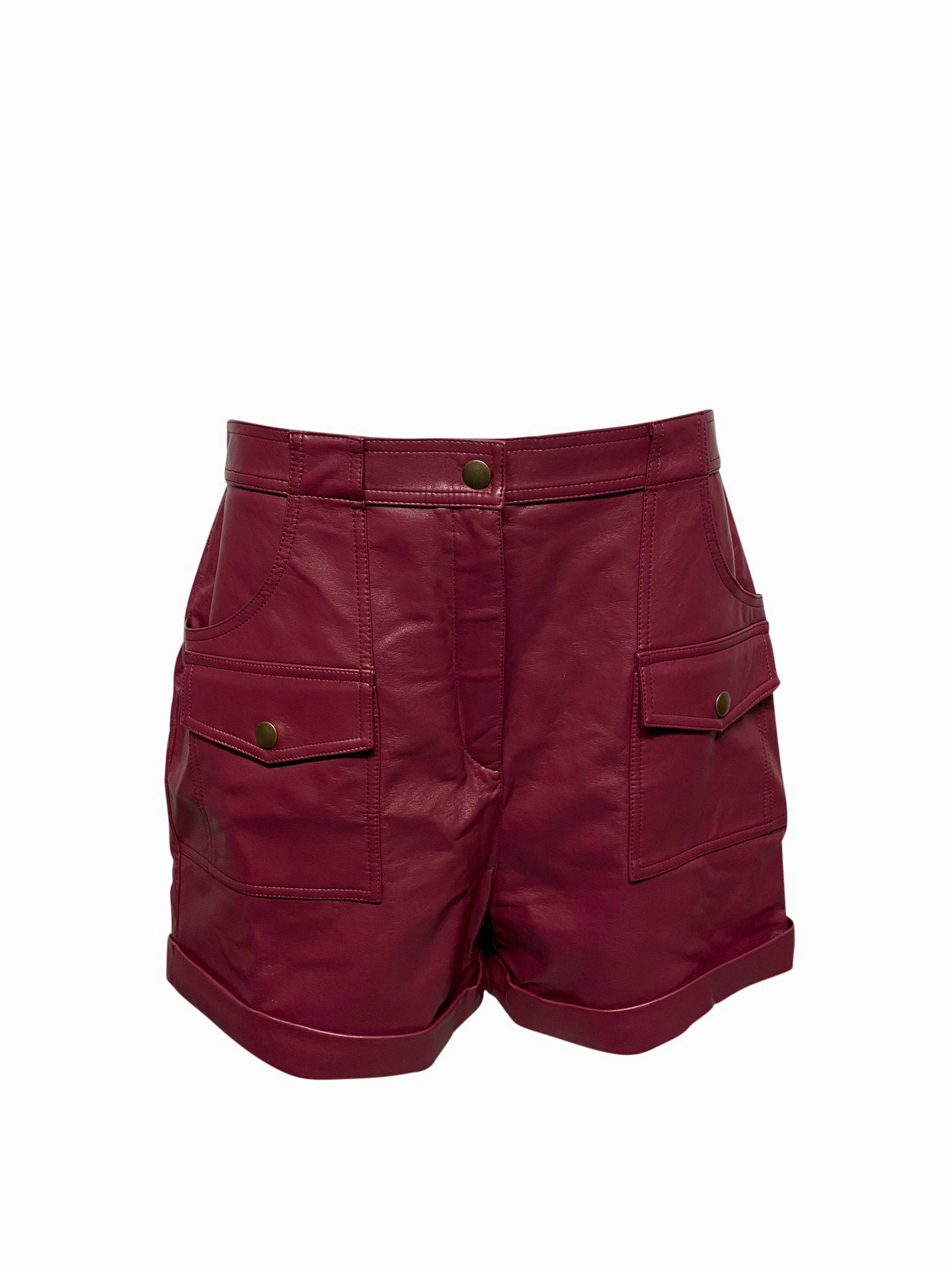 Philosophy Di Lorenzo Serafini Faux Leather Shorts in Burgundy Polyester Recycled Polyester Blend