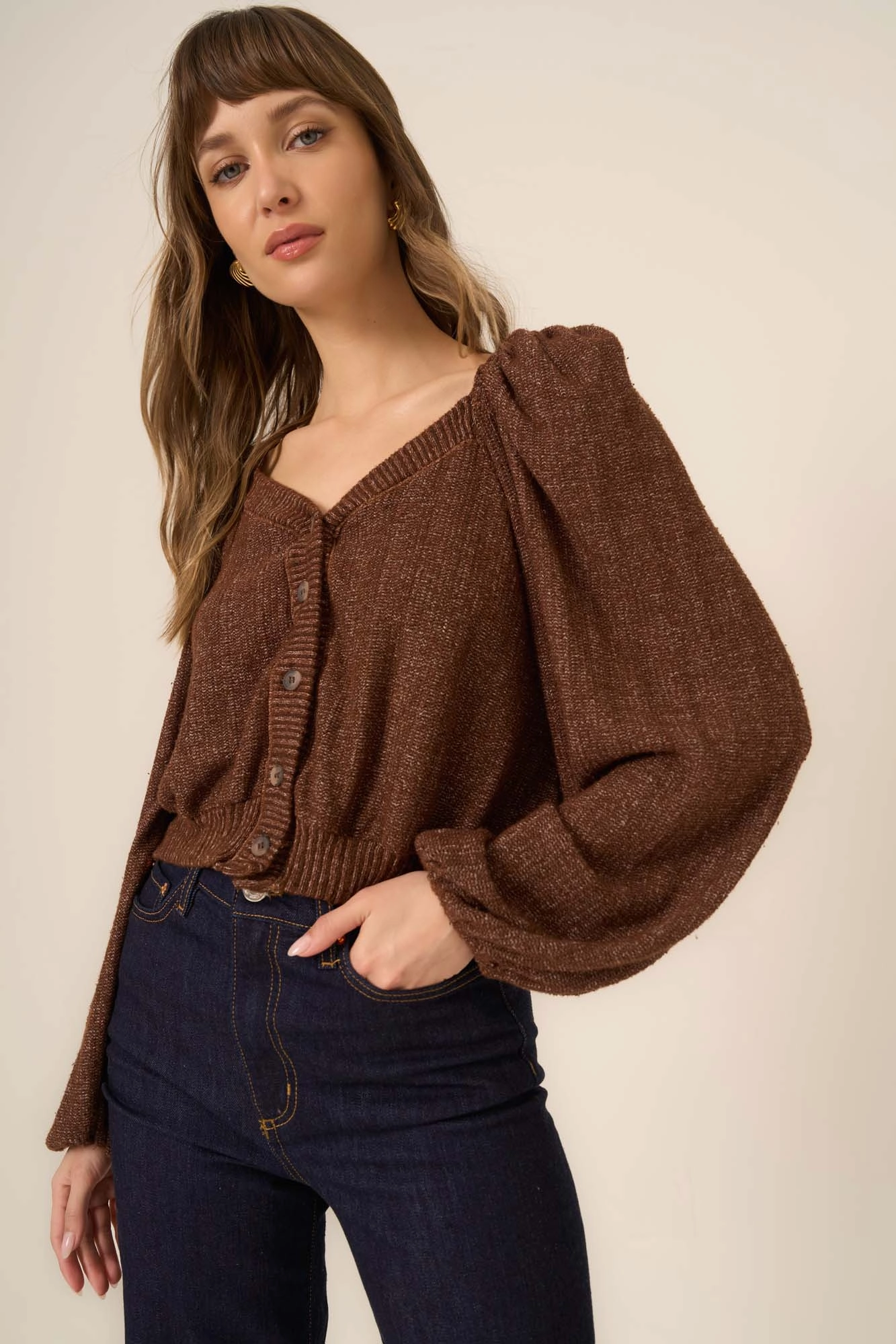 Piece Of My Heart Textured Button Front Cardi Bias Cut Hem Details Comfy Winter Wear