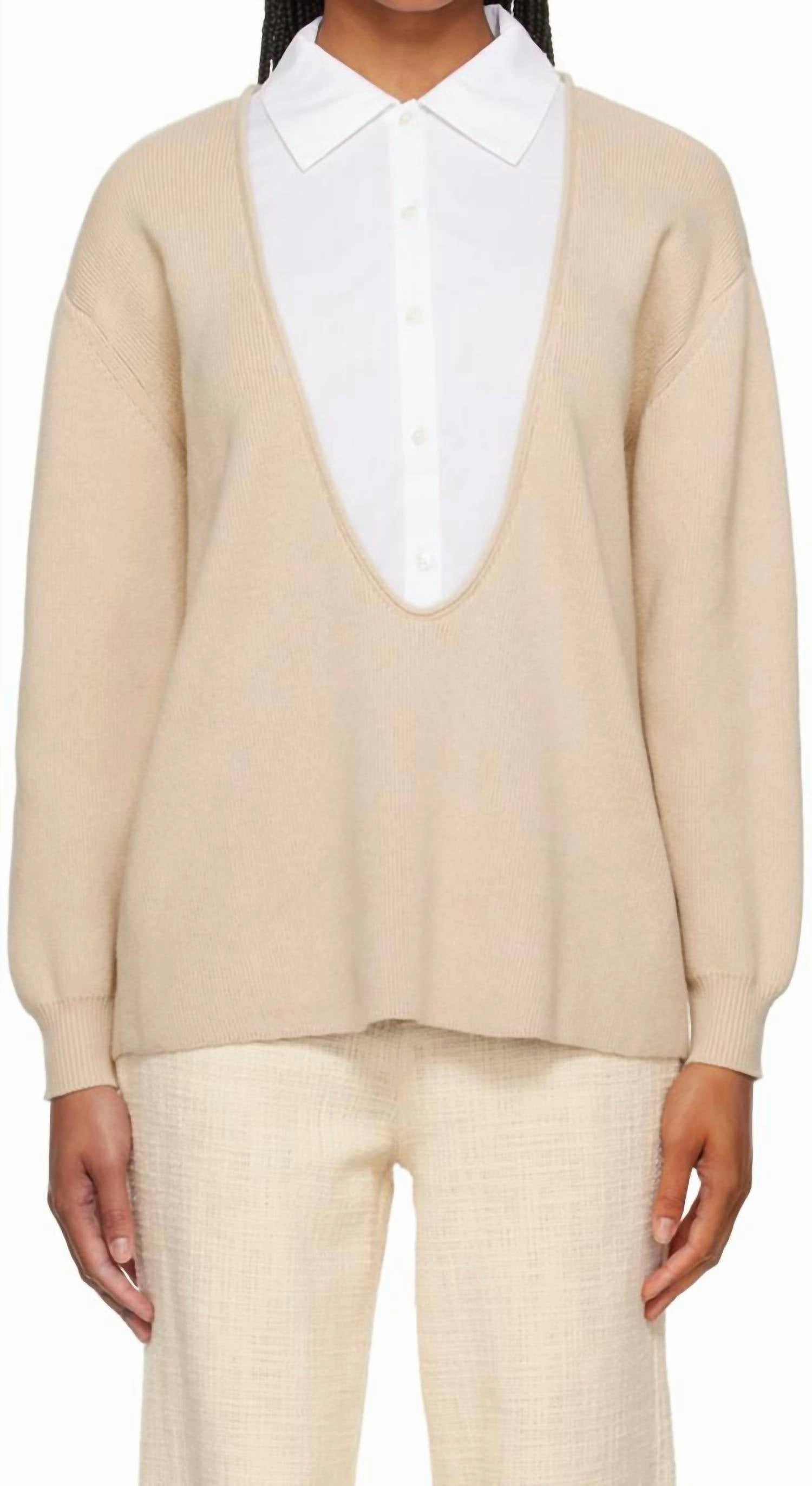 Pietro Sweater In Camel/white Cozy Fit