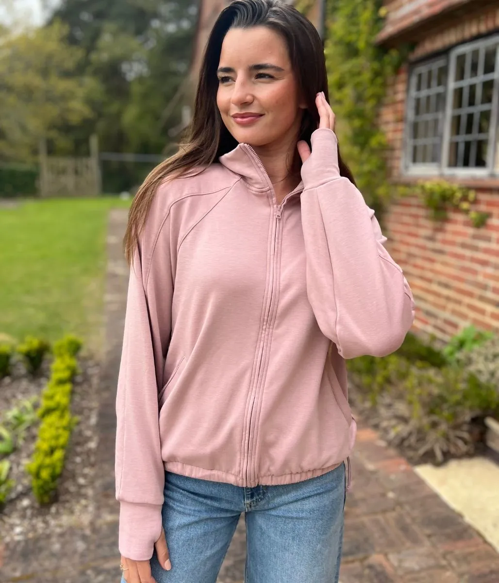 Pink Casual Luxe Full Zip Jacket Casual Blouse