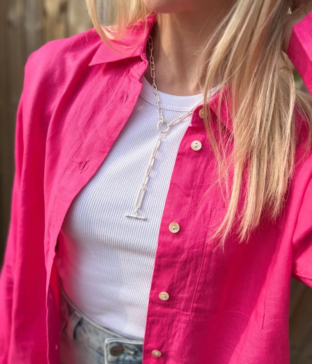 Pink Pure Linen Oversized Shirt MicrofiberTech MoistureWicking Technology