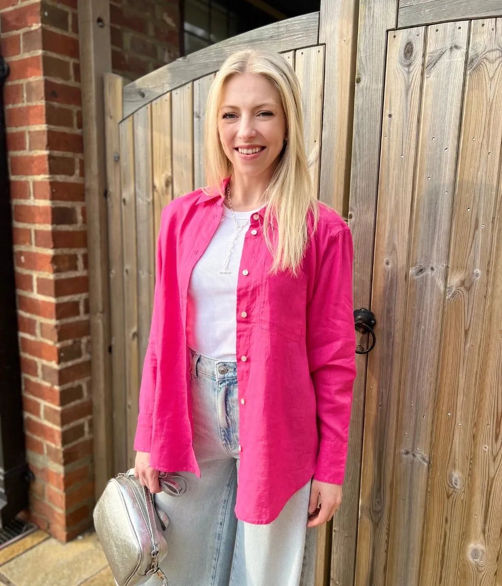 Pink Pure Linen Oversized Shirt Professional Wear