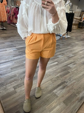Pleated Linen Shorts In Apricot Practical Wear Day Fit