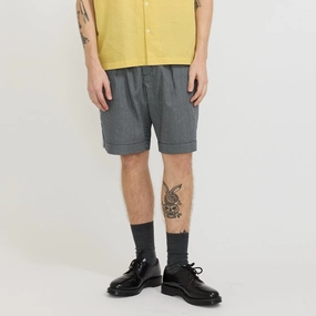 Pleated Track Short Hickory Stripe Denim Indigo No Ride Up High Rise Waist