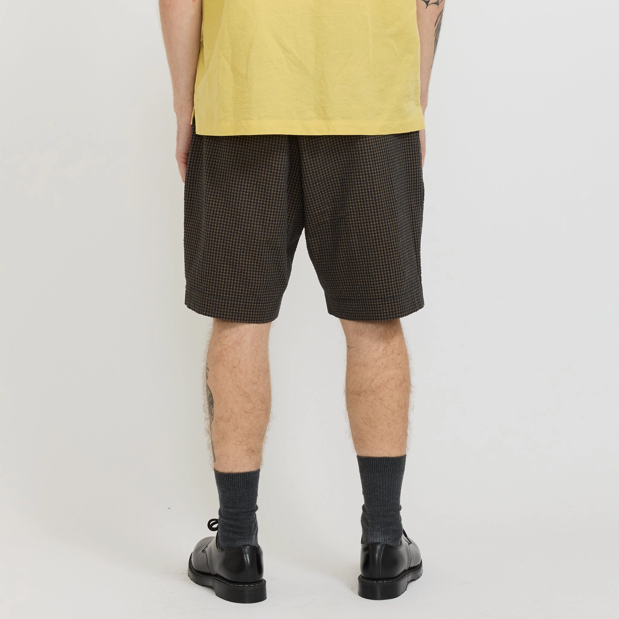 Pleated Track Short Japanese Seersucker Navy Casual Fit Wear
