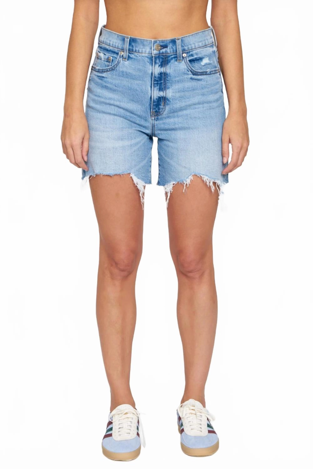 Style Basic Sundaze Jean Shorts In Marina Distressed