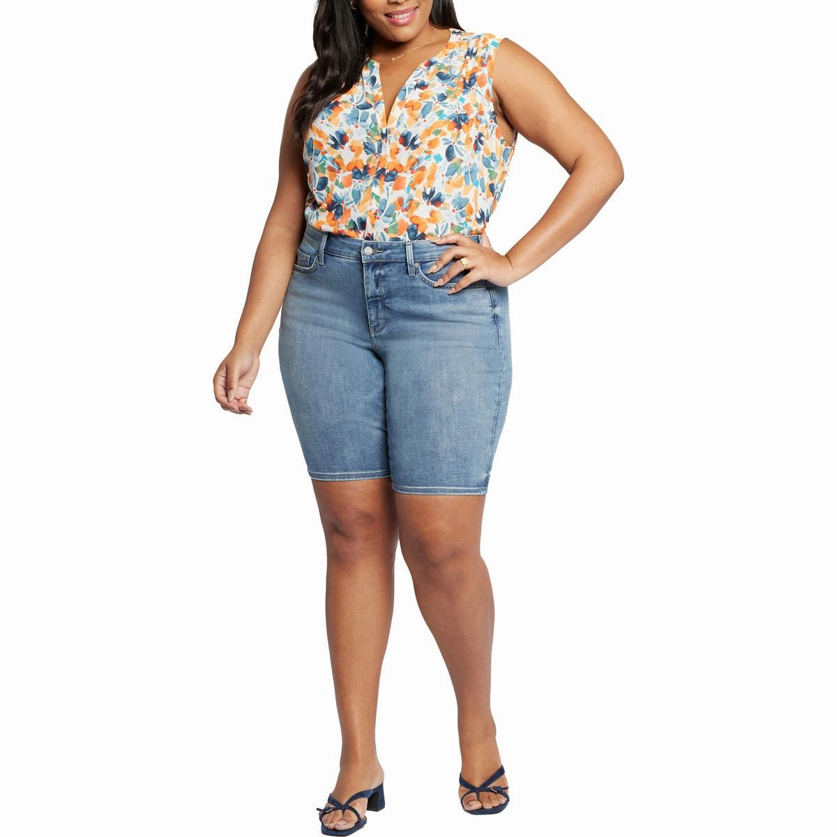 Plus Briella Womens Faded Denim Denim Shorts Easy Movement