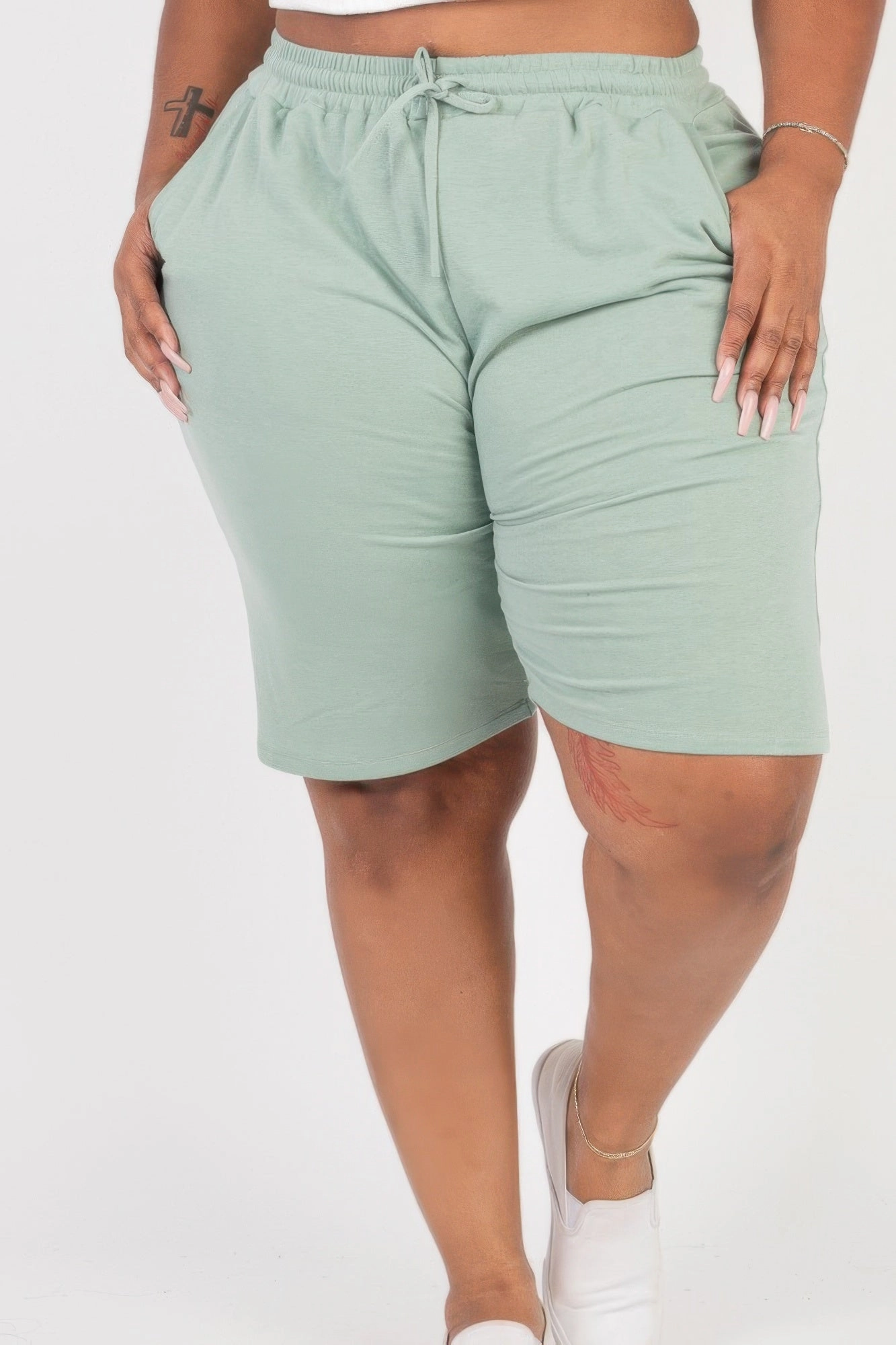 Flexible Hemline Anti Snag Fabric Plus Size French Terry Bermuda Shorts