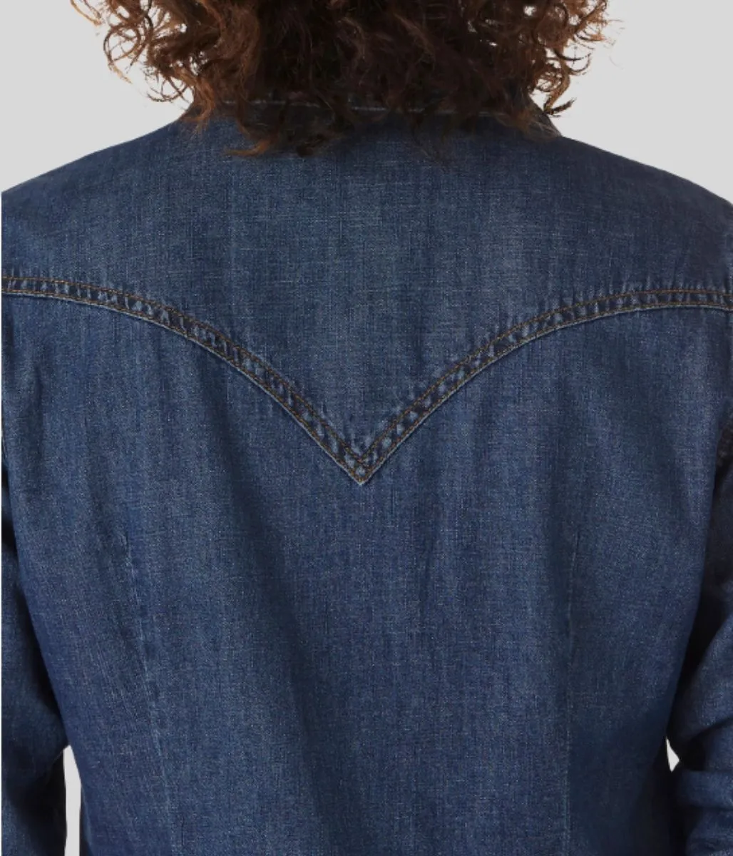 Stretchy Top ClassicCrewNeck Dark Denim Single Stitch Denim Shirt