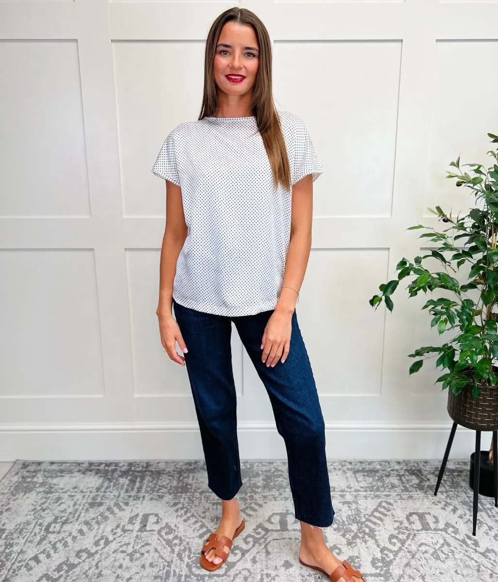 Polka Dot Satin Front Top VentilatedMeshPaneling