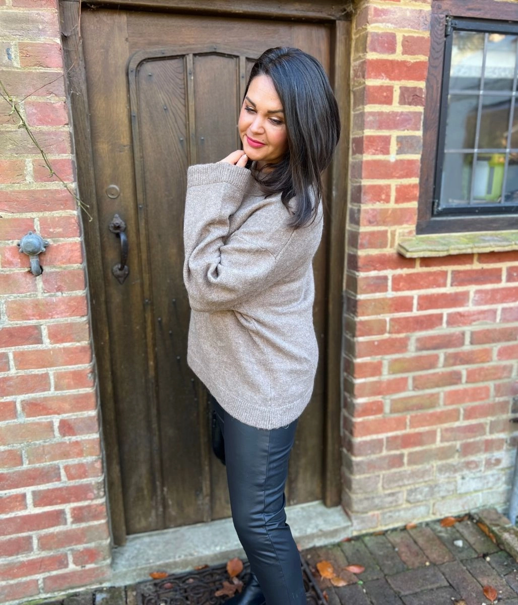 Cozy Knit Touch Brown Crew Neck Jumper