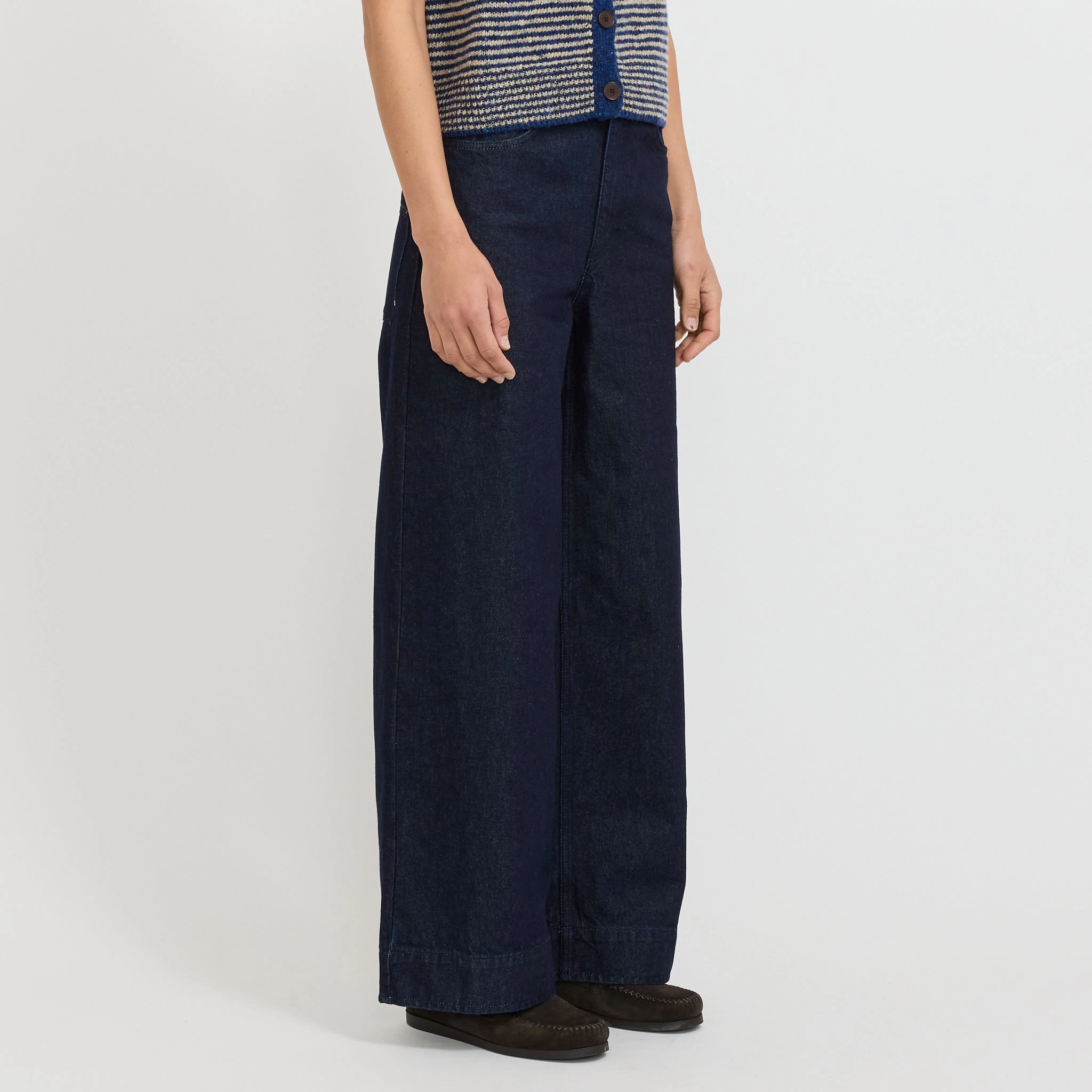 Organic Cotton Wide Leg Denim Trousers Indigo