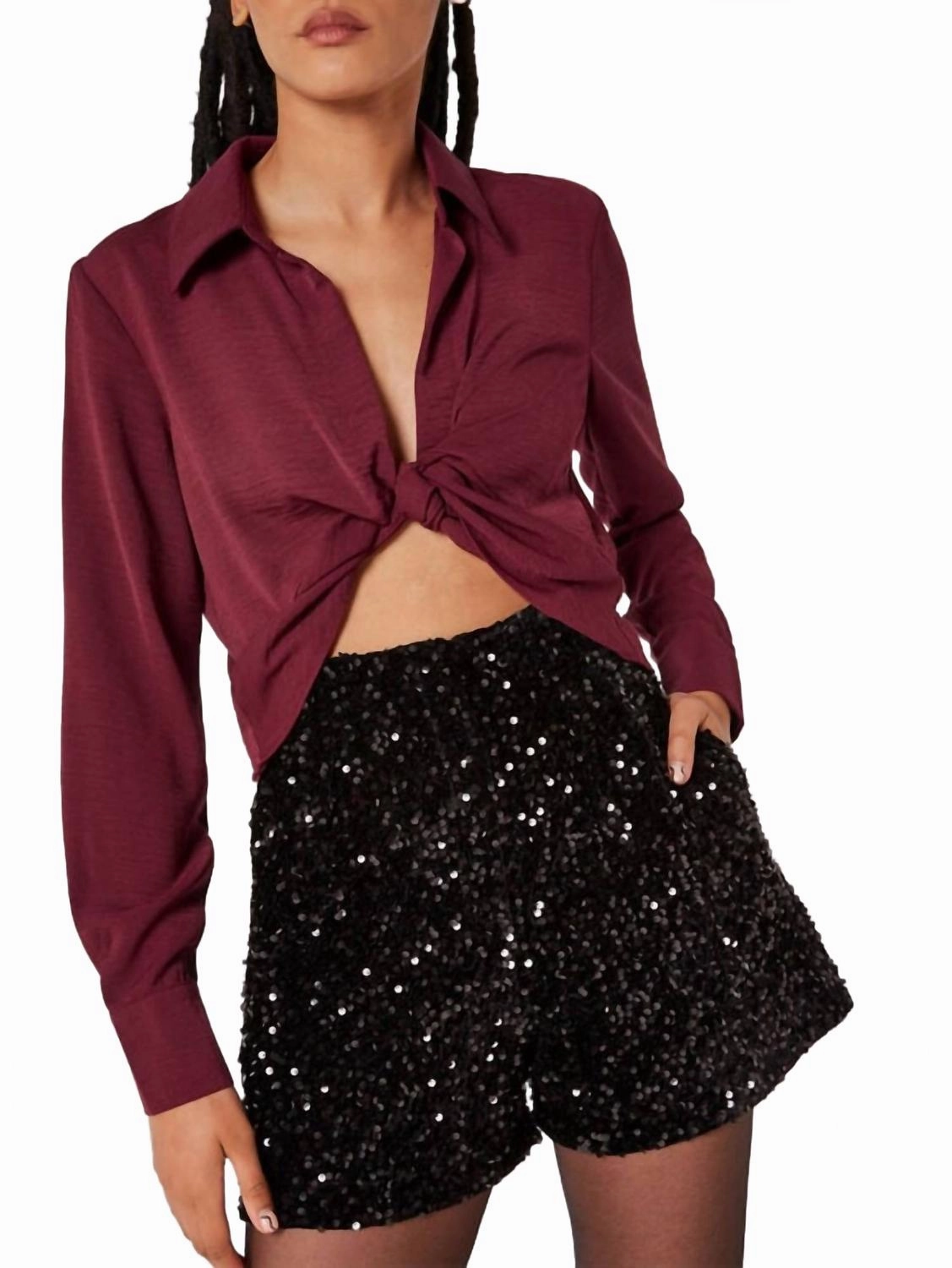 Presley Sequin Velvet Shorts In Black Concert wear Smooth Flatlock Seams