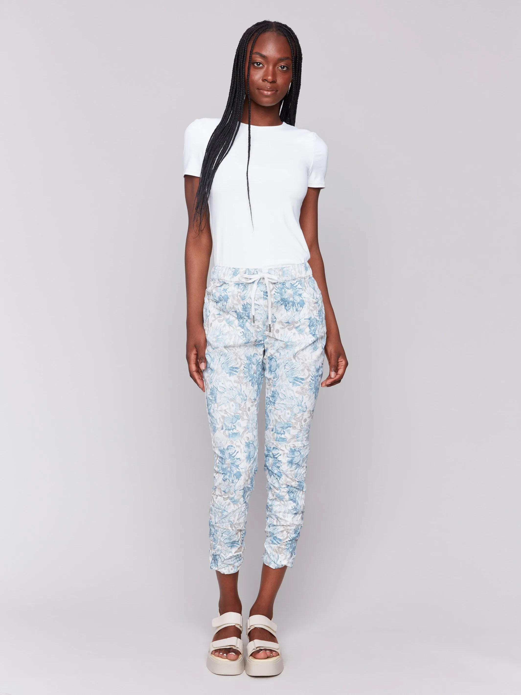 Printed Crinkle Jogger Pants - Coastal Urban Flex Perfectly Relaxed