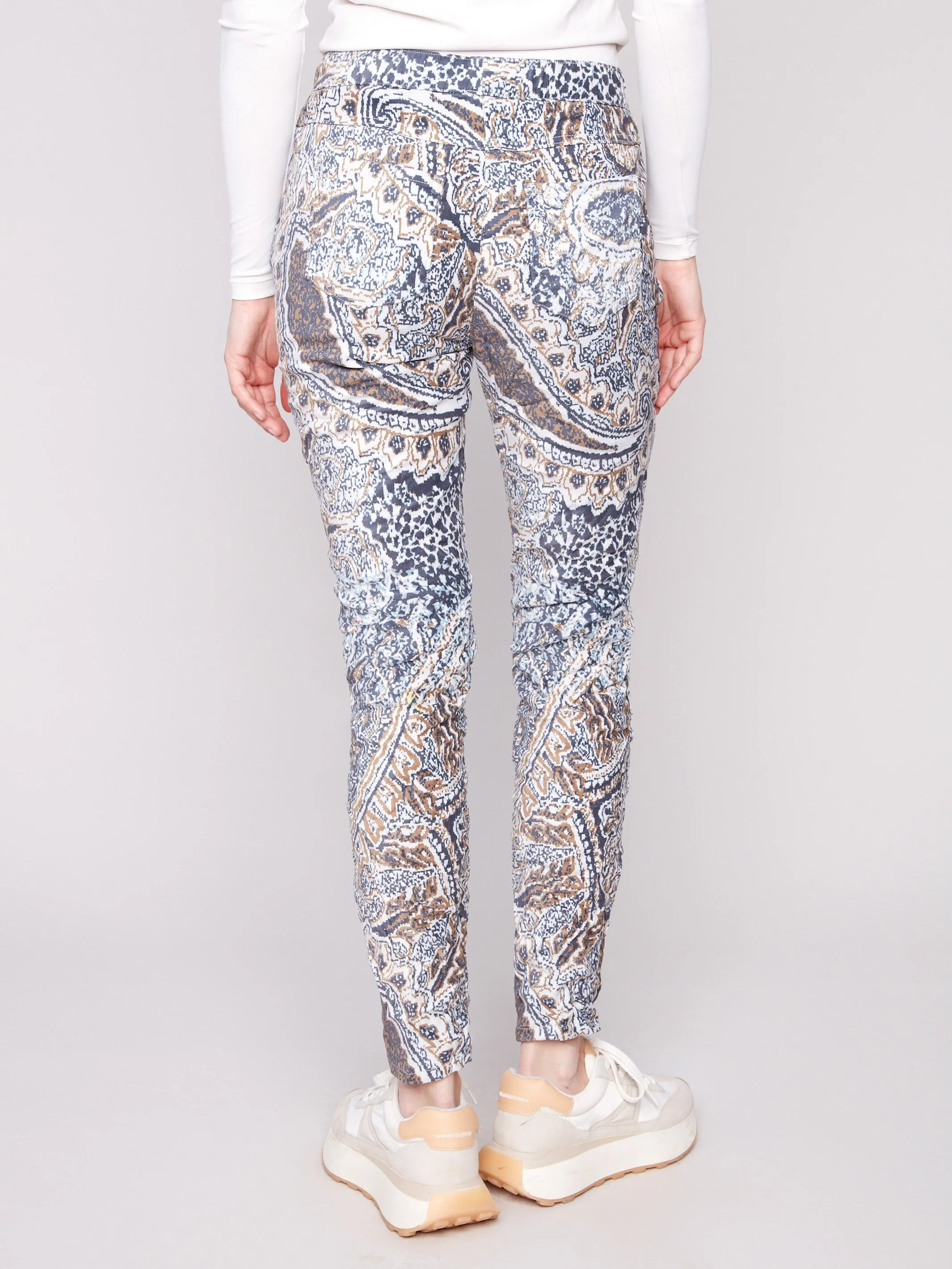 Printed Crinkle Suede Jogger Pants - Bohemian Durable Twill