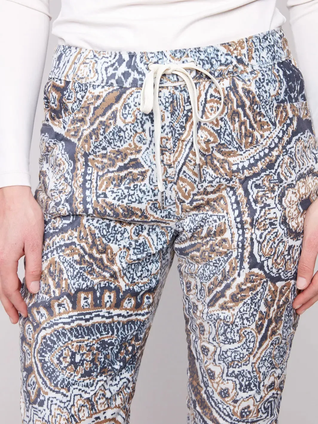 Printed Crinkle Suede Jogger Pants - Bohemian Water-resistant Quick Access