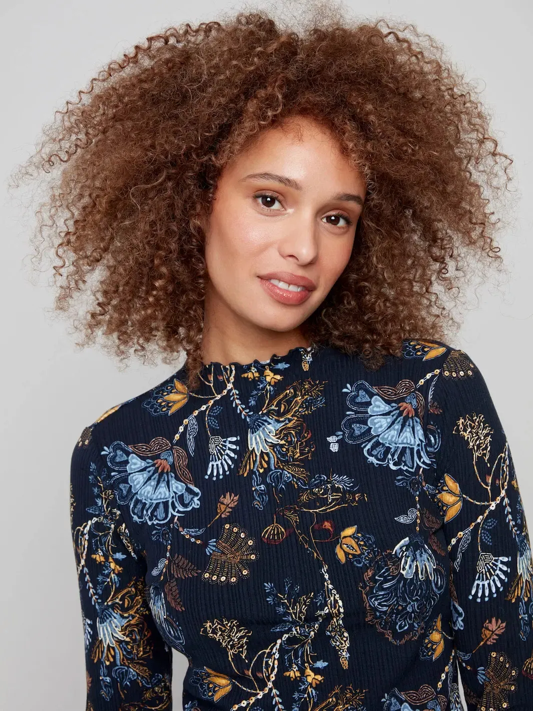 FlexibleCollarStructure AthleisureReady Printed Ruffle Mock Neck Top - Rio