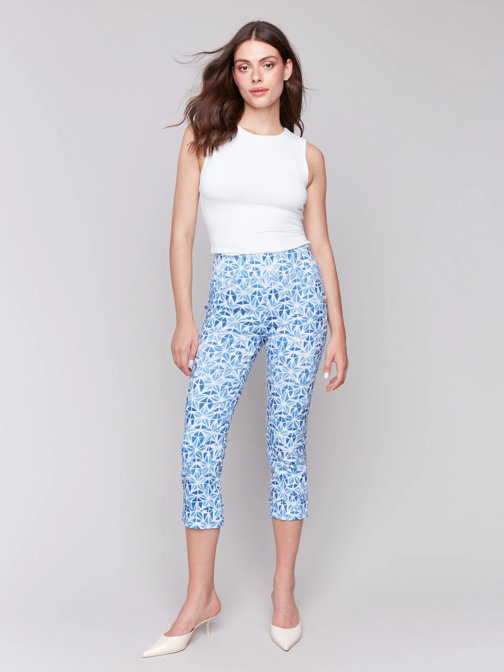 Printed Stretch Pull-On Capri Pants - Stars Perfectly Fit