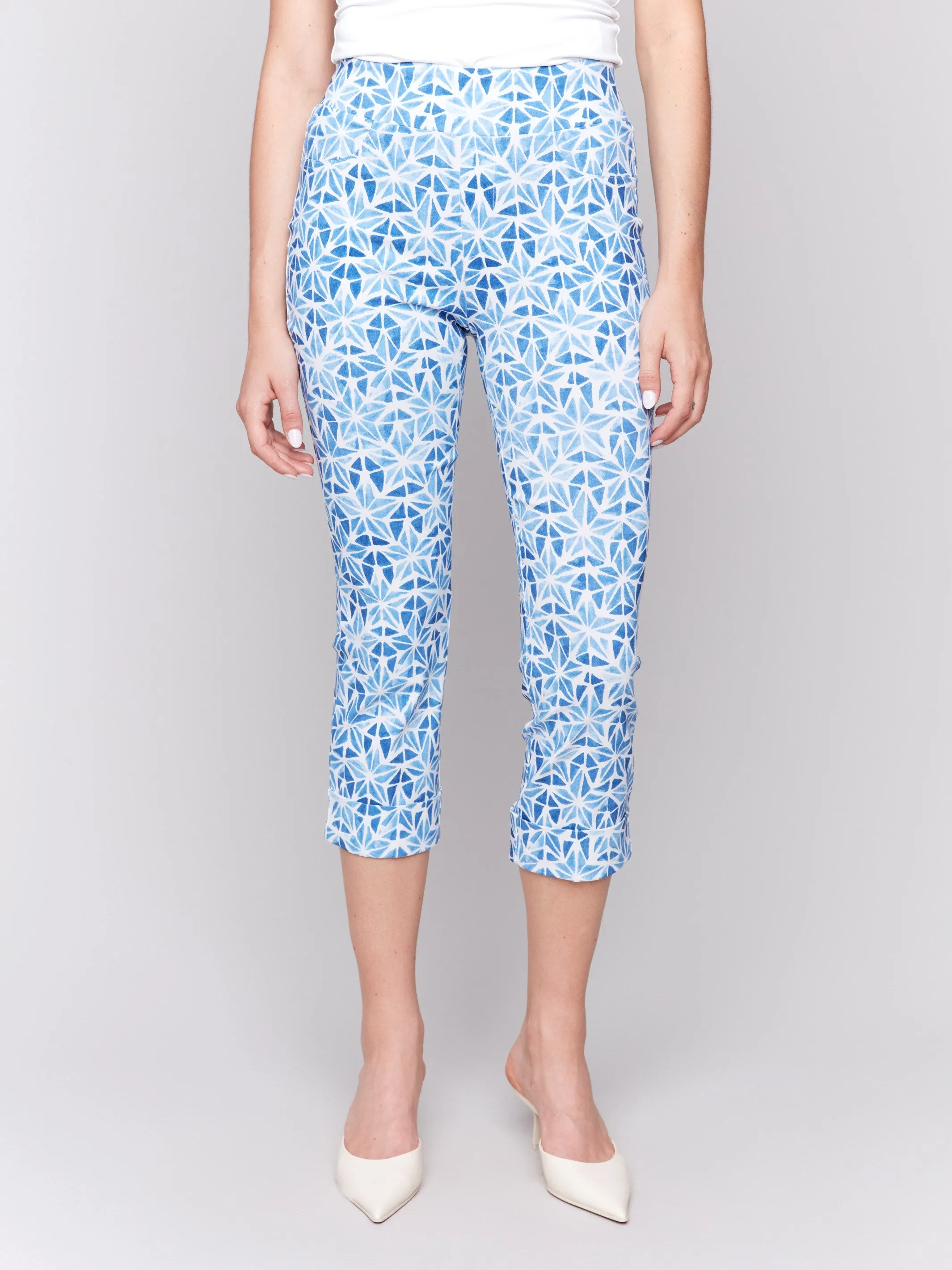 Quick Change Tagless Design Printed Stretch Pull-On Capri Pants - Stars