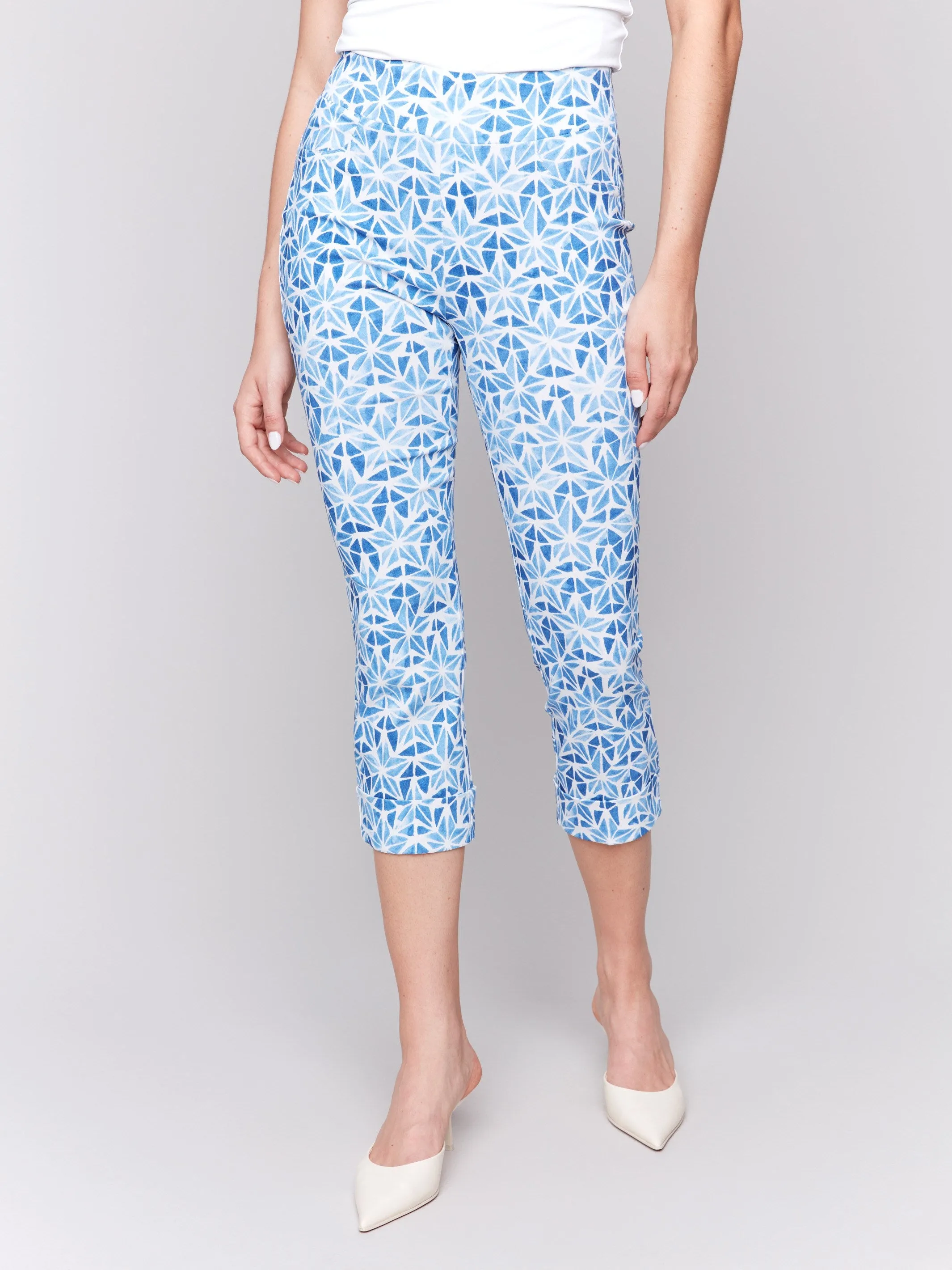 Printed Stretch Pull-On Capri Pants - Stars Breathable Waist