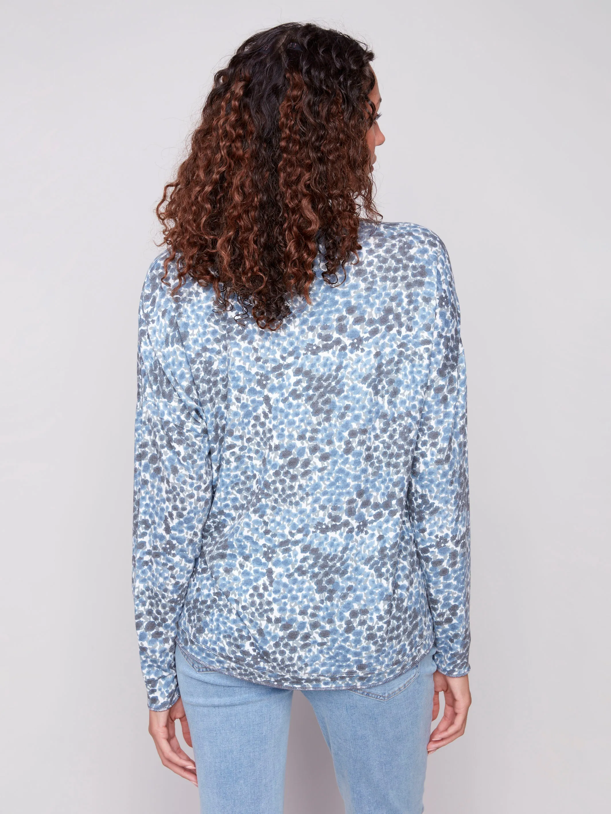 Recycled Polyester Blend Printed V-Neck Knit Top - Ditsy