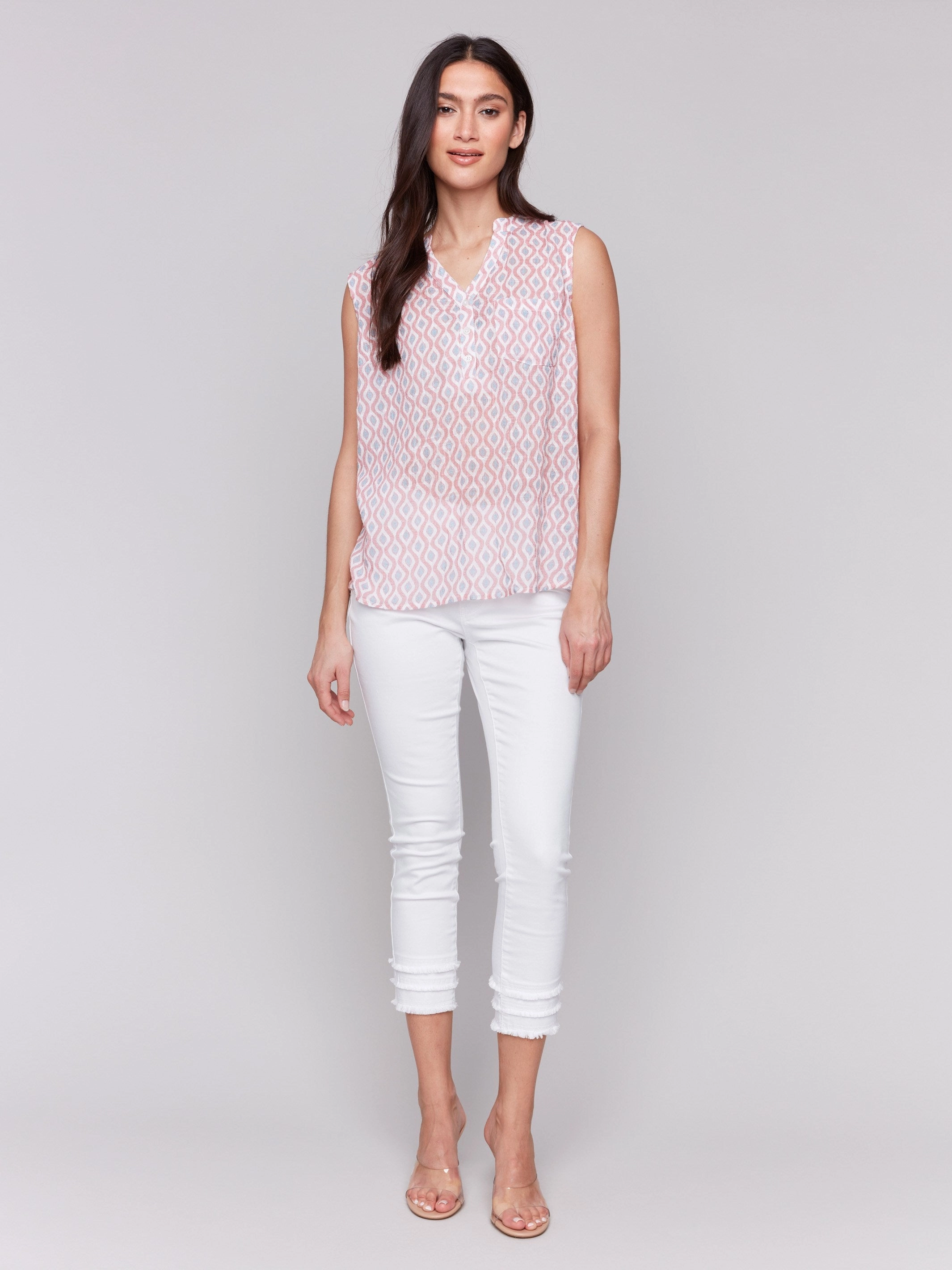 emptiness Customizable Printed Cotton Gauze Sleeveless Shirt - Waves