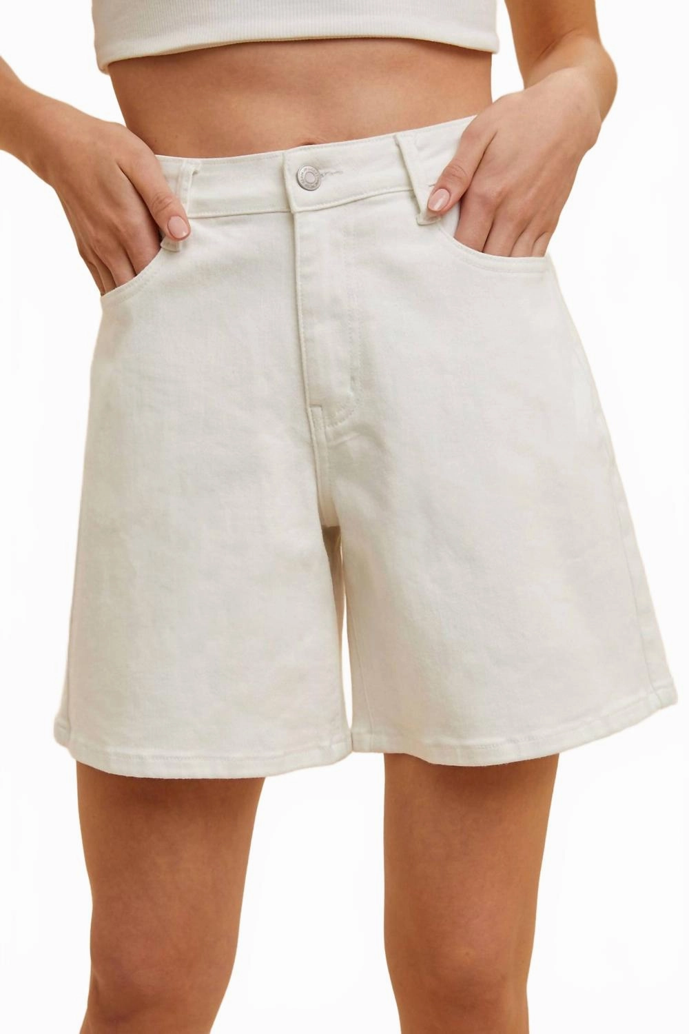 WideLegOpening High Waist Stretch Mom Shorts In White