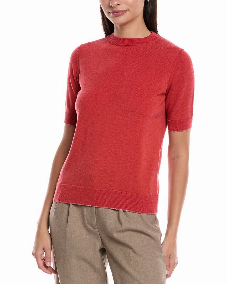 Lafayette 148 New York Short Sleeve Wool-Blend Sweater Light and Cozy Cozy Knit