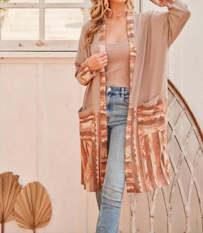 Warm Wear Thermal Lining Ribbed Cardigan W/pockets In Taupe/beige