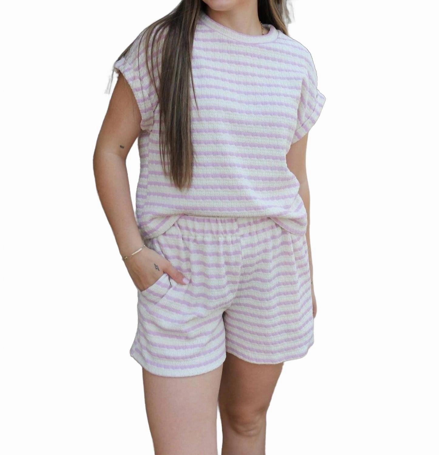Classic Shorts Beach Vibes Simple Times Faye Shorts In Lilac Stripe