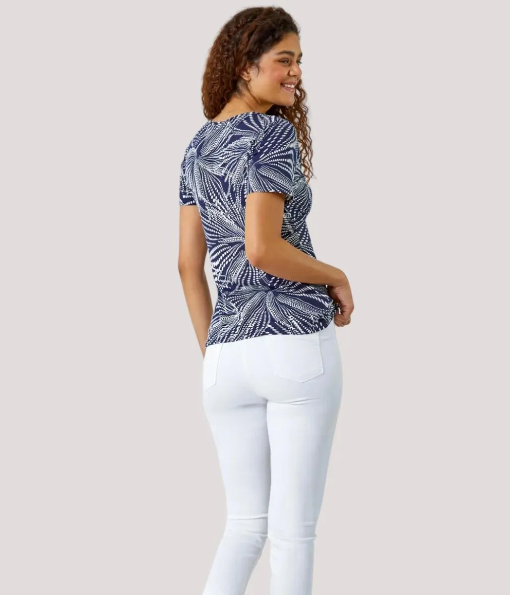 Navy Abstract Twist Front Top LayeringFriendly Weight