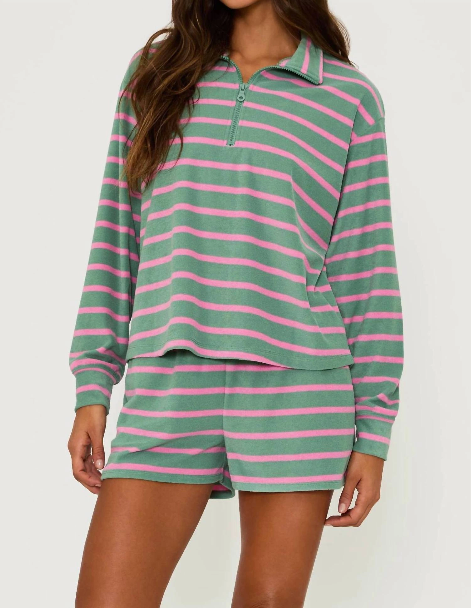 Rayah Stripe Short In Green/pink Ergonomic Contour Shape