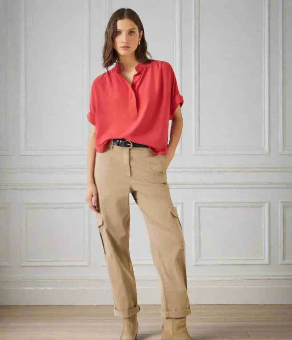 Red Anika Oversized Short Sleeve Blouse Full Coverage Fit