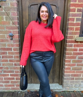 Red Crew Neck Jumper Winter Layering