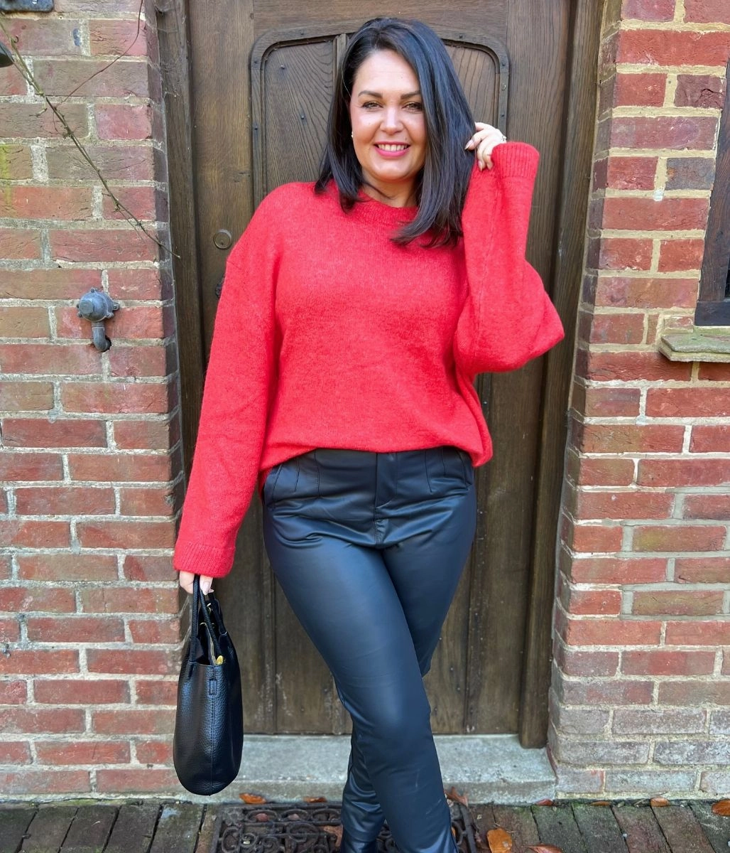 Red Crew Neck Jumper Winter Layering
