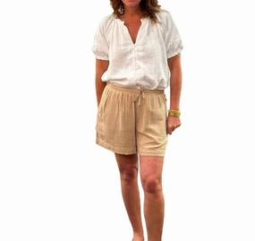 Gauze Drawstring Short In Khaki Street Ready Hypoallergenic Textile