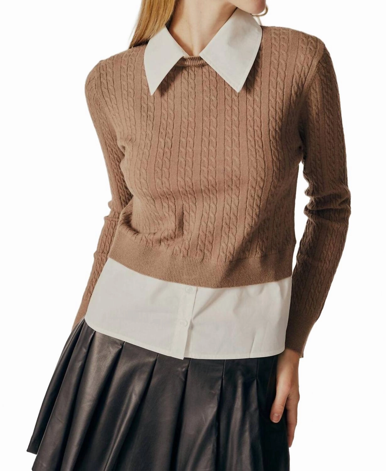 Essential Knitwear Amsonia Combo Top In Taupe