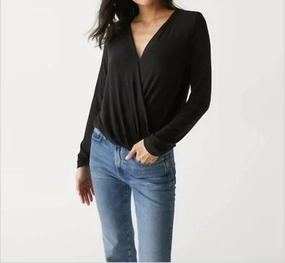 Janet Tahoe Jersey Surplice Top In Black Chilly Weather Everyday Layers