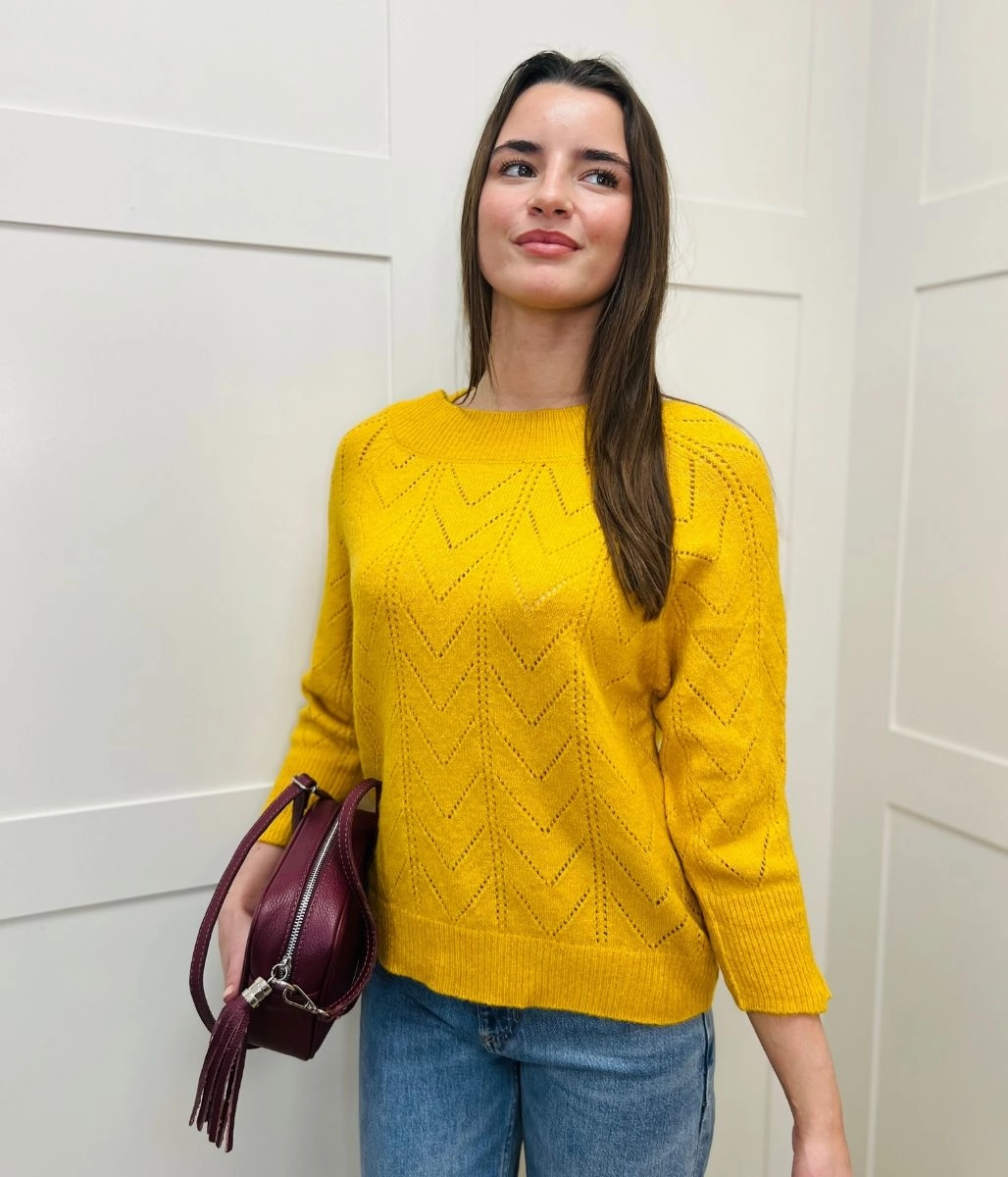 Classic Layer Zero Pilling Guarantee Ochre Pointelle Crew Neck Jumper
